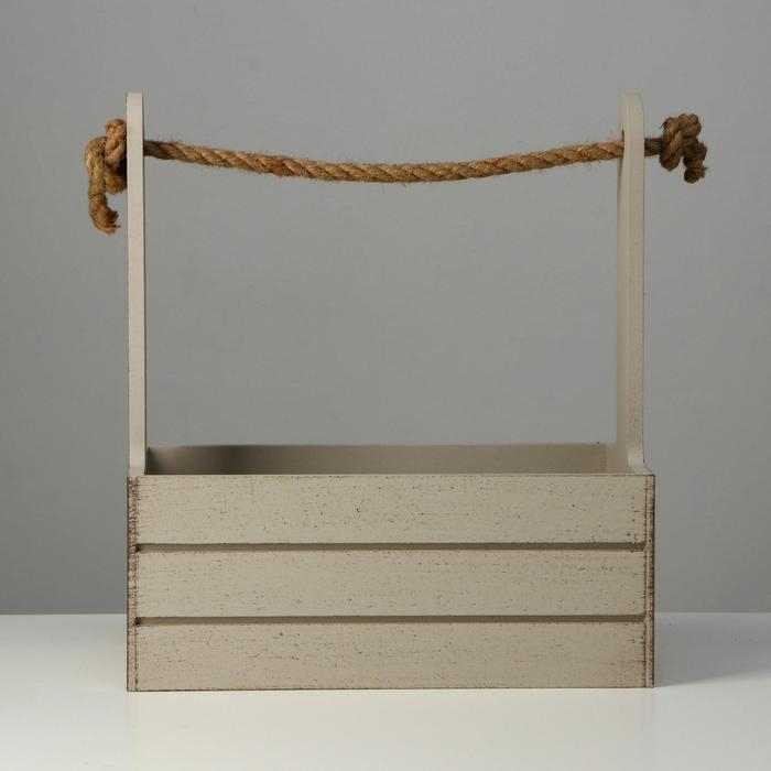 Кашпо деревянное 25.5&times;15&times;30 см "Прованс", ручка канат, светло-серый