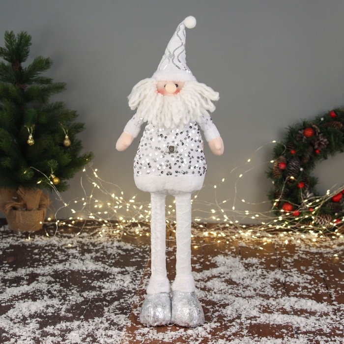 Мягкая игрушка Мягкая игрушка "Дед Мороз блеск" (59х21 см выдвинутые ножки) 40х21 см, серебристо-белый