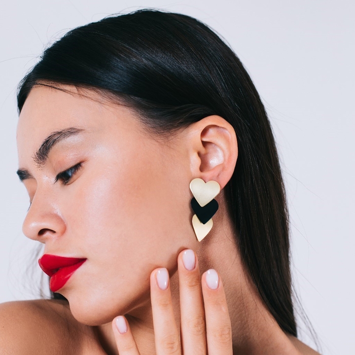 Серьги металл &laquo;Тренд&raquo; сердечки, цвет чёрно-золотой