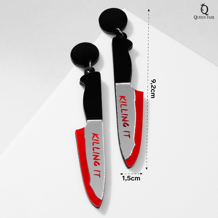 Серьги акрил &laquo;Ножи&raquo; окровавленные, цвет красно-белый в чёрном металле