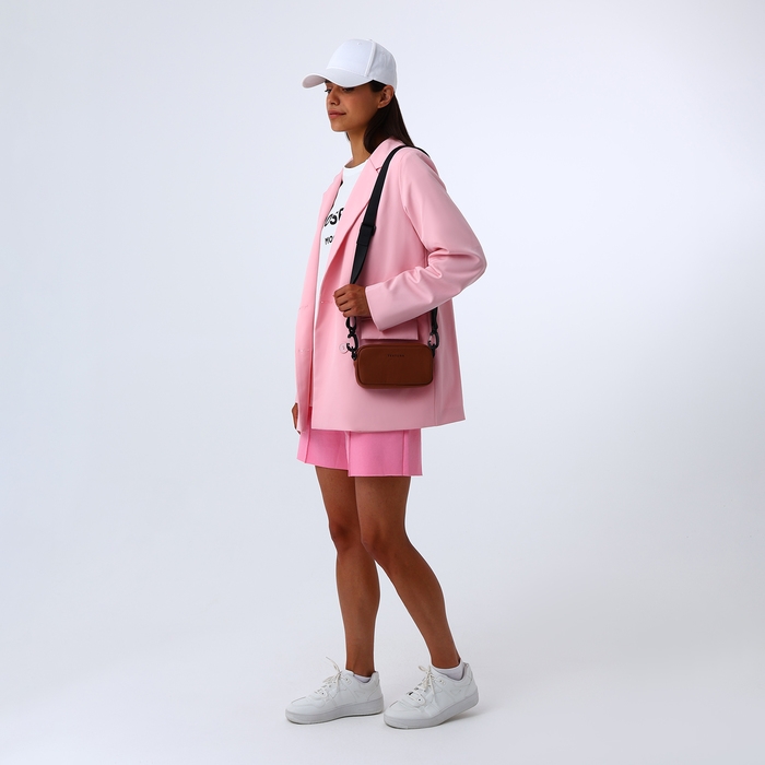 Сумка женская на молнии, TEXTURA, маленький размер, длинный ремень, цвет коричневый