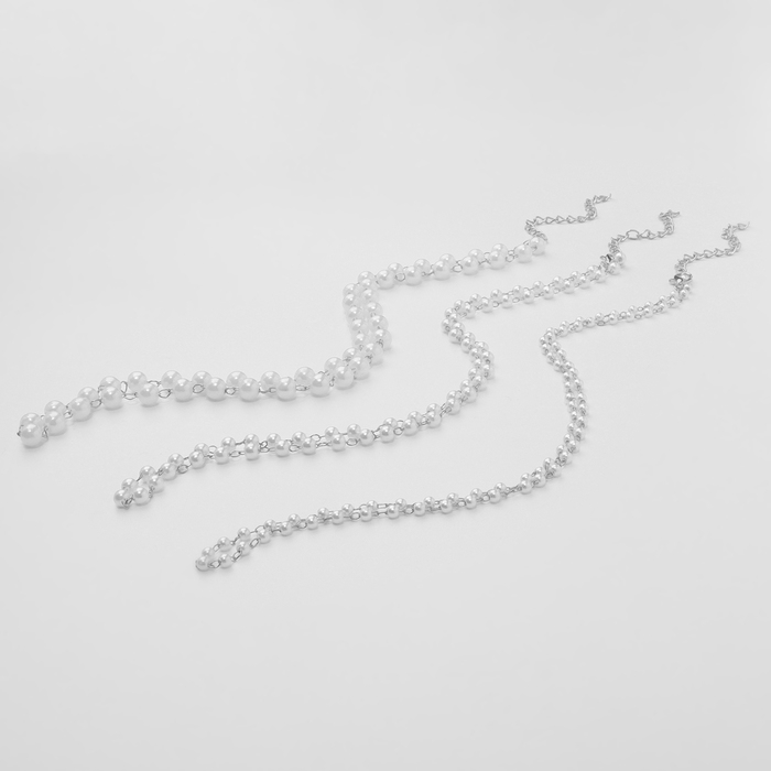 Бусы с жемчугом &laquo;Олимпия&raquo; трио, цвет серебро, 45см