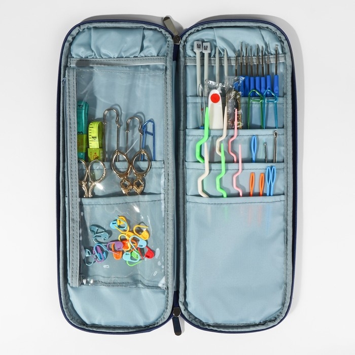 Пенал для вязания, 1 отделение, 8 карманов, 40 &times; 15 &times; 2,5 см, цвет серый