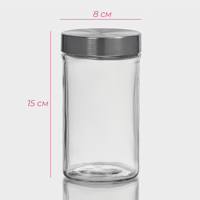 Банка для сыпучих Доляна &laquo;Премиум&raquo;, 550 мл, 15&times;8 см, с металлической крышкой, стекло, прозрачная