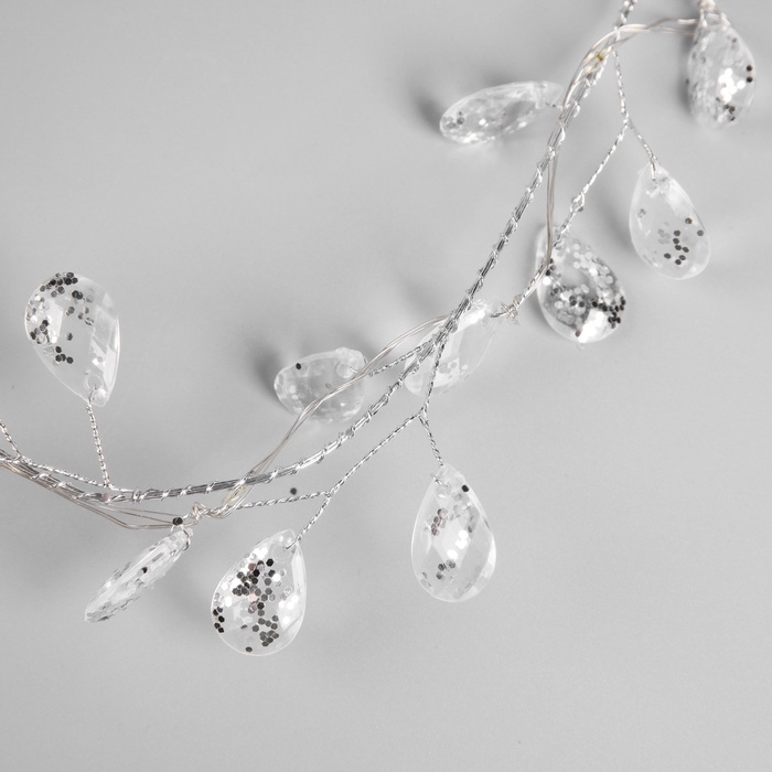 Гирлянда &laquo;Мишура&raquo; 1.2 м роса с насадками &laquo;Кристаллы&raquo;, IP20, серебристая нить, 20 LED, батарейки CR2032х2 (в комплекте), свечение тёплое белое
