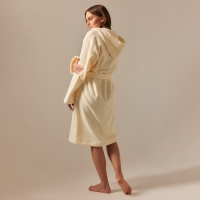 Халат махровый с капюшоном женский SL HOME: Basic "Айвори", р-р XL, 100% хл, 420 г/м2