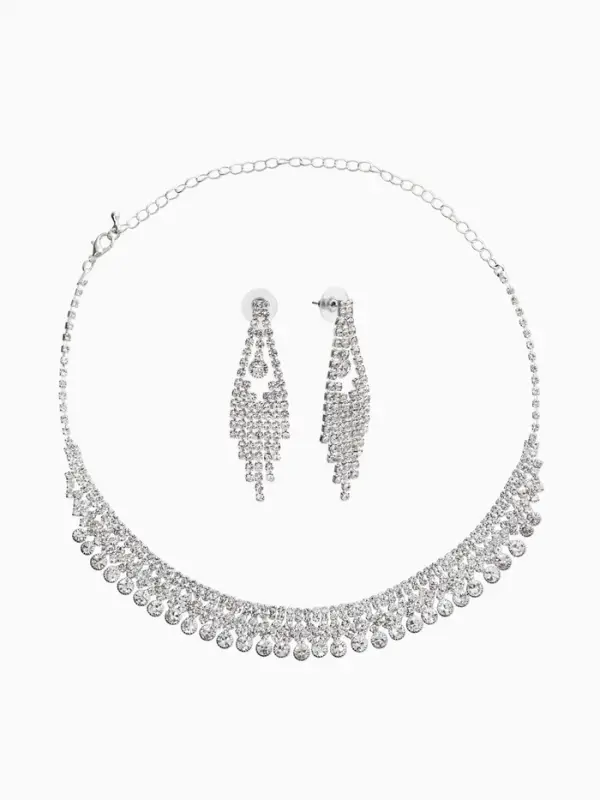 Набор 2 предмета: серьги, колье со стразами &laquo;Лёд&raquo;, d=13.5 см, белый в серебре