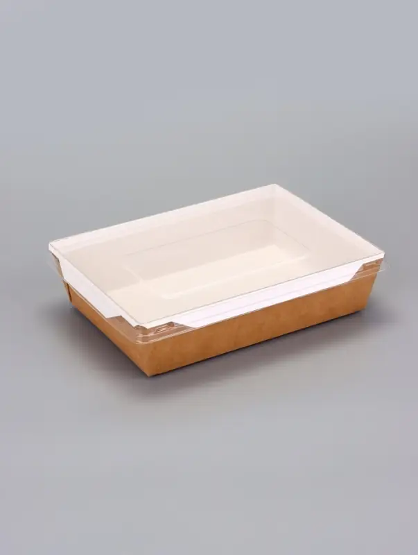 Контейнер с плоской крышкой, крафт, 1 л, 20 х 14 х 5,5 см