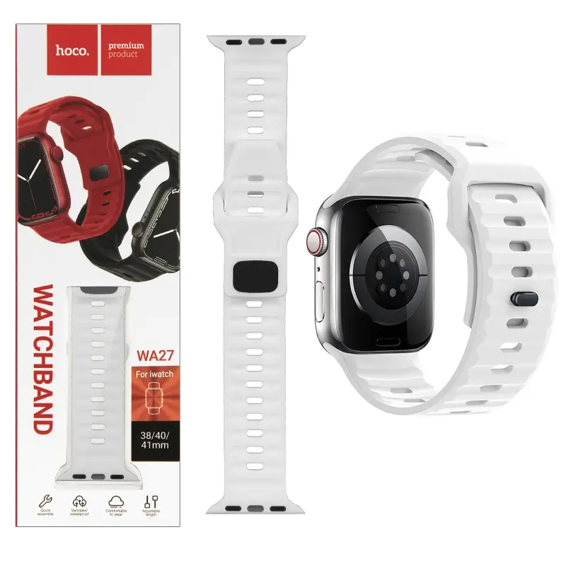 Ремешок для Apl watch 38/40/41mm WA27 stepped pattern solid color silicone strap White HOCO