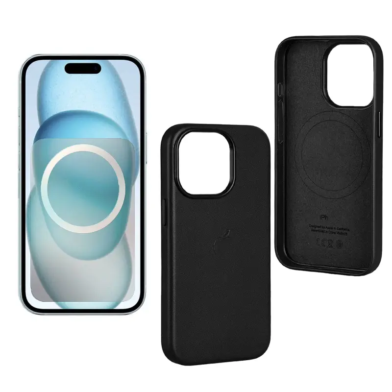 Чехол iPh 15 Pro Leather Case 100% ORG (MagSafe) c LOGO Black