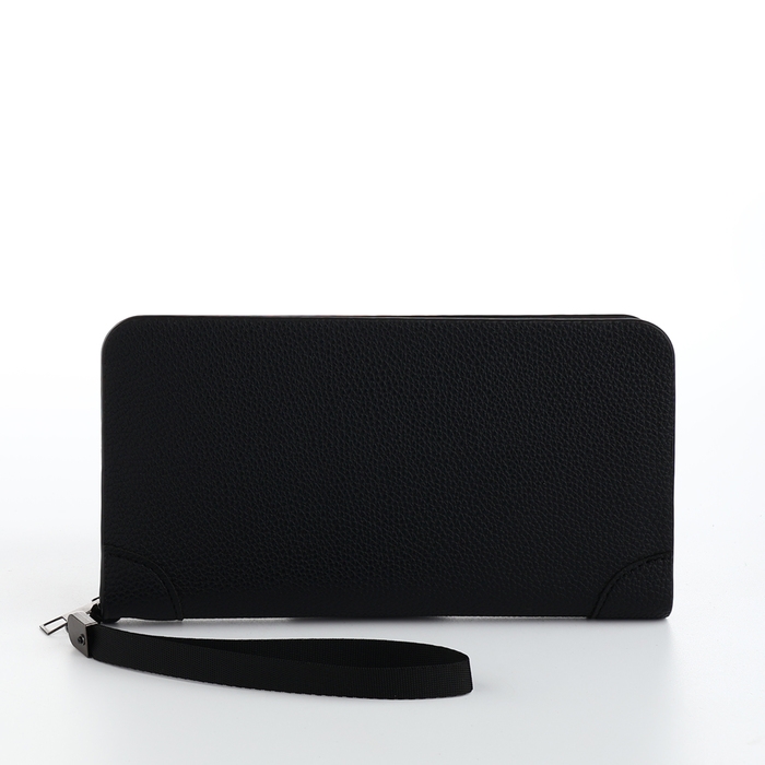 Портмоне мужское на молнии, отдел для карт, монет, цвет чёрный
