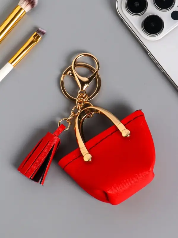 Брелок кожзам с карабином, с кистью "Сумка тоут" красная 6,5х3х7 см
