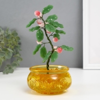 Сувенир бонсай "Дерево с персиками в чаше богатства" розовый 10 персиков 9х9х14 см