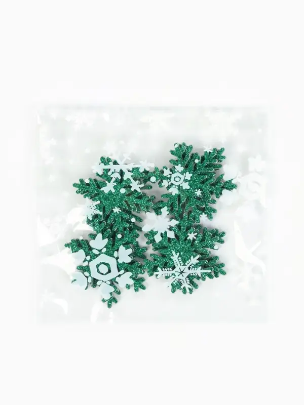 Снежинки зелёные, на клеевой основе, 3 &times; 3 см (набор 12 шт)