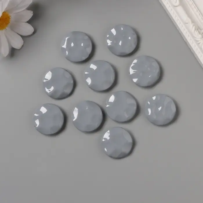 Бусины для творчества акрил "Плоский мятый круг" серый 2,5х2,5х0,6 см