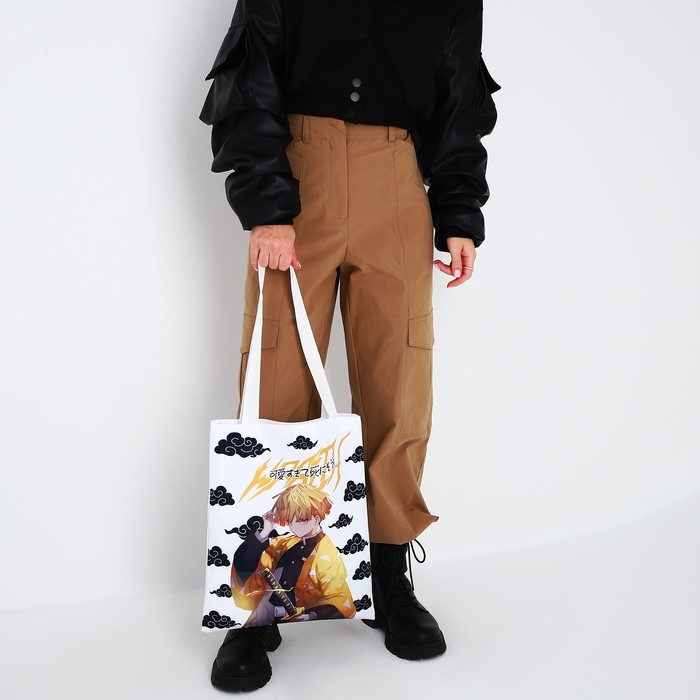 Шопер &laquo;Дзэницу&raquo;, 35х0.5х40 см, отд без молнии, без подклада, белый