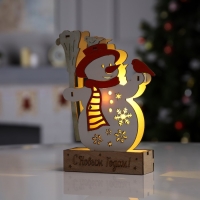 Светодиодная фигура &laquo;Снеговик с птичками&raquo; 16.5 &times; 20.5 &times; 5 см, дерево, батарейки LR41х3 (в комплекте), свечение тёплое белое