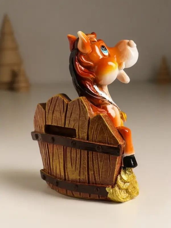 Копилка полистоун "Коняшка у забора с монетками" 9,5х5х12,8 см