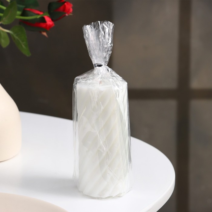 Свеча-цилиндр "Спираль", 5х10 см, белая, 6 ч