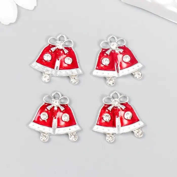 Декор для творчества металл, эмаль, страза "Колокольчики новогодние" 2х2,2 см