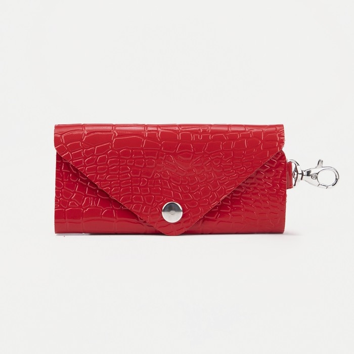 Ключница карманная на кнопке, длина 11 см, 7 карабинов, цвет красный