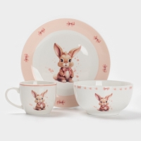 Набор детской посуды 3 предмета Доляна "Пушистый малыш" кружка, миска, тарелка