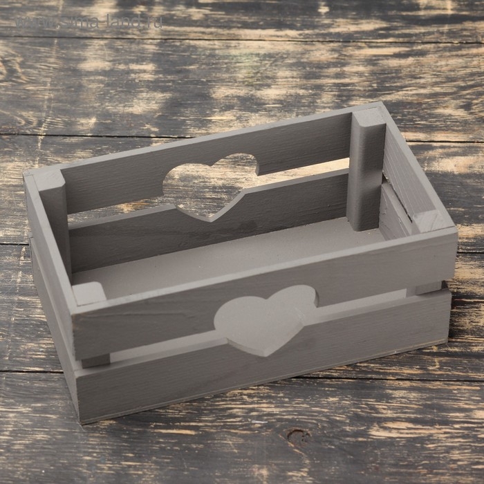 Кашпо деревянное 24.5&times;13.5&times;9 см "Двушка Лайт" реечное, сердце, серый Дарим Красиво