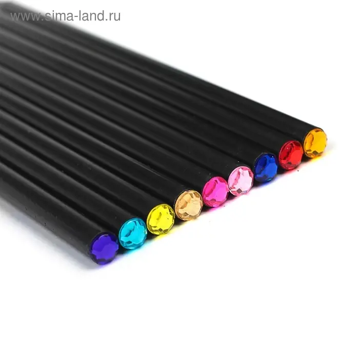 Карандаш чернографитный твёрдость НВ, корпус чёрный, заточенный, со стразой из акрила, МИКС