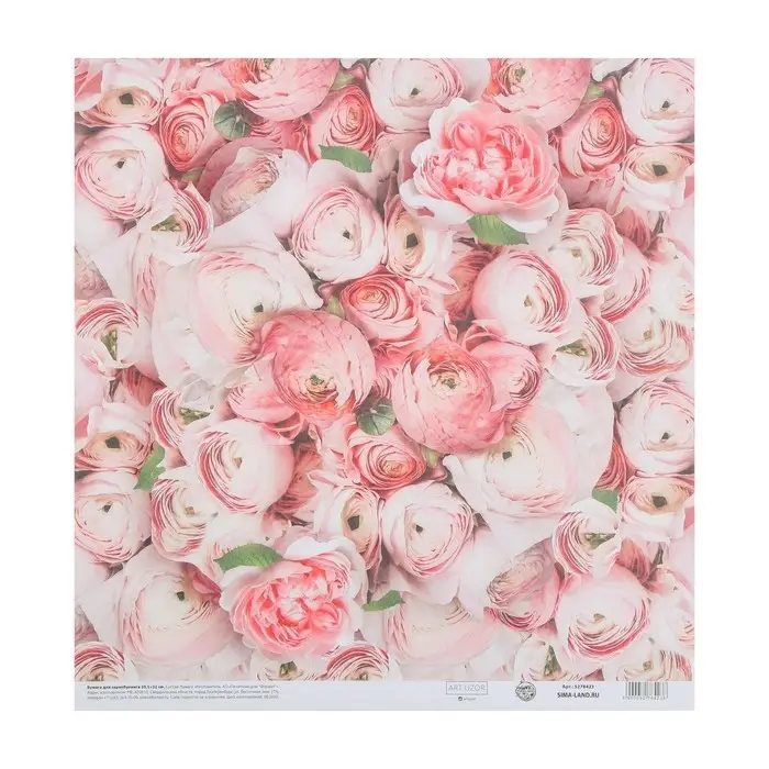 Бумага для скрапбукинга &laquo;Пионы&raquo;, 30,5 х 32 см, 190 г/м&sup2;