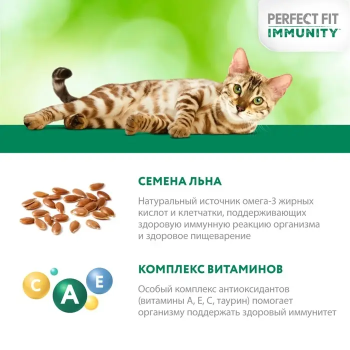 Влажный корм Perfect Fit иммунитет для кошек, говядина, лён, пауч, 75 г