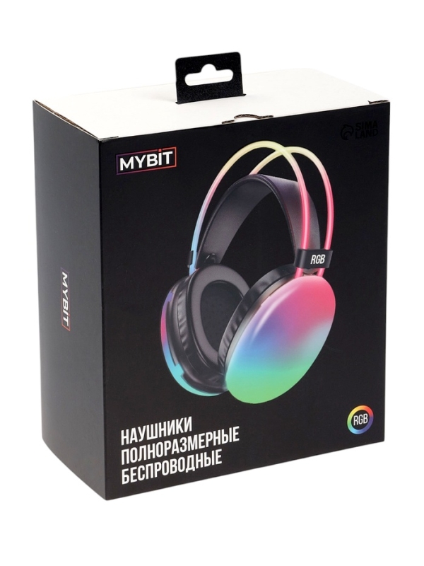 Наушники полноразмерные Mybit W-33, RGB подсветка, BT5.3, 800 мАч, Type-C, белые