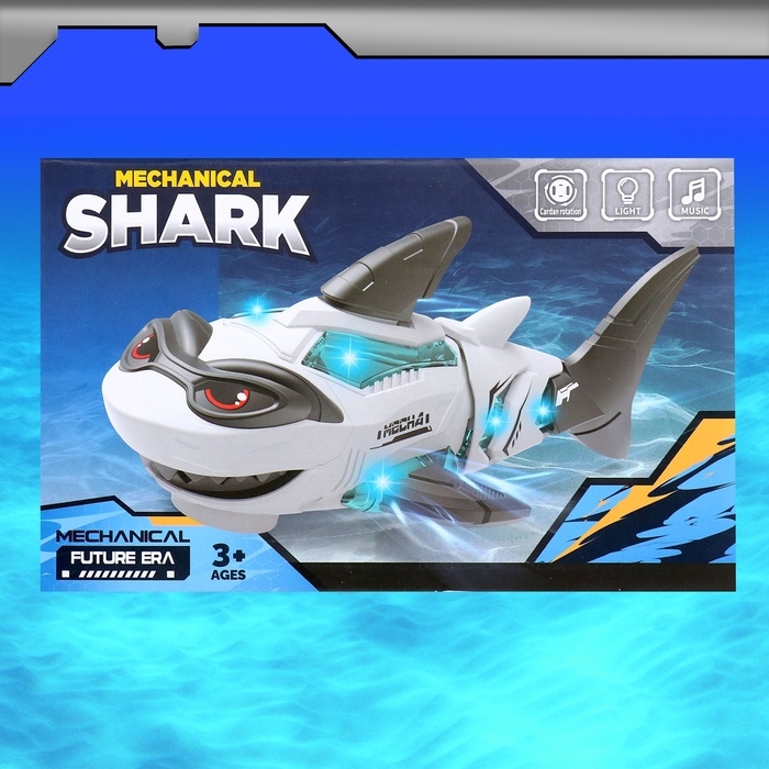 Акула &laquo;Белая&raquo;, работает от батареек, световые и звуковые эффекты, цвет серый