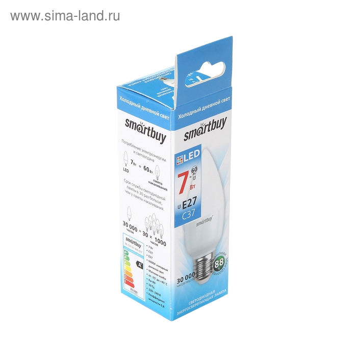 Лампа cветодиодная Smartbuy, E27, C37, 7 Вт, 6000 К, холодный белый свет