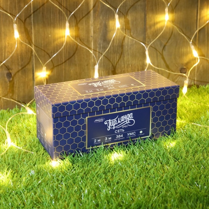 Гирлянда &laquo;Сеть&raquo; 2 &times; 3 м, IP44, УМС, прозрачная нить, 384 LED, свечение тёплое белое, 220 В