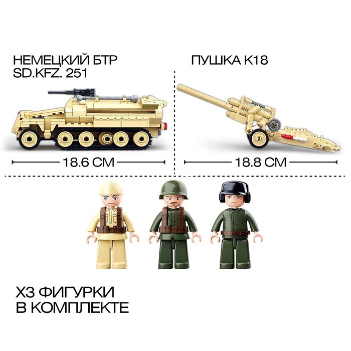 Конструктор Армия ВОВ &laquo;Немецкий БТР Sd.Kfz. 251 и пушка K18&raquo;, 460 деталей