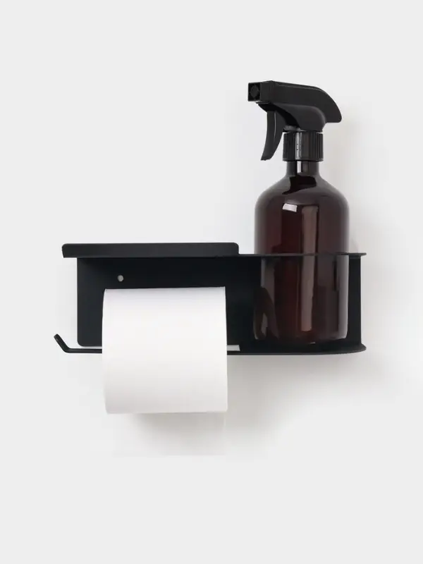 Держатель для туалетной бумаги с полочкой с отверстием для освежителя, цвет черный