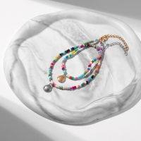 Браслет на ногу &laquo;Ракушки&raquo; два ряда, цветной, 23,3 см