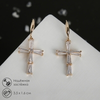 Серьги со стразами &laquo;Крестики искры&raquo; цвет белый в золоте