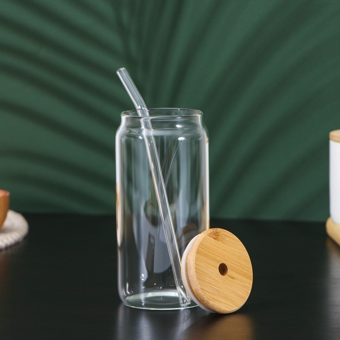 Стакан стеклянный с трубочкой &laquo;Эко&raquo;, 500 мл, 7,5&times;15,5 см