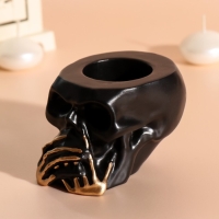 Подсвечник "Череп Безмолвие" 7*10см черный с золотыми пальцами