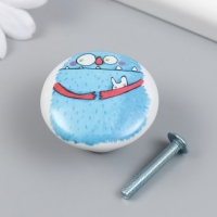 Ручка для шкатулки керамика, металл "Голубой монстрик с зайкой" 3,8х3,8х2,8 см Ручка для шкатулки керамика, металл "Голубой монстрик с зайкой" 3,8х3,8х2,8 см