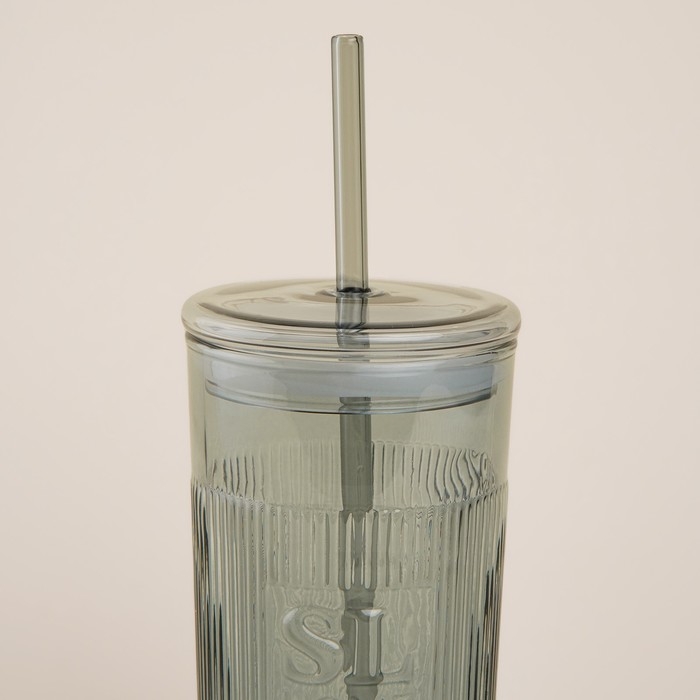 Стакан стеклянный с силиконовой трубочкой SL Home &laquo;Идиллия&raquo;, 650 мл, 8,5&times;24 см, цвет зелёный