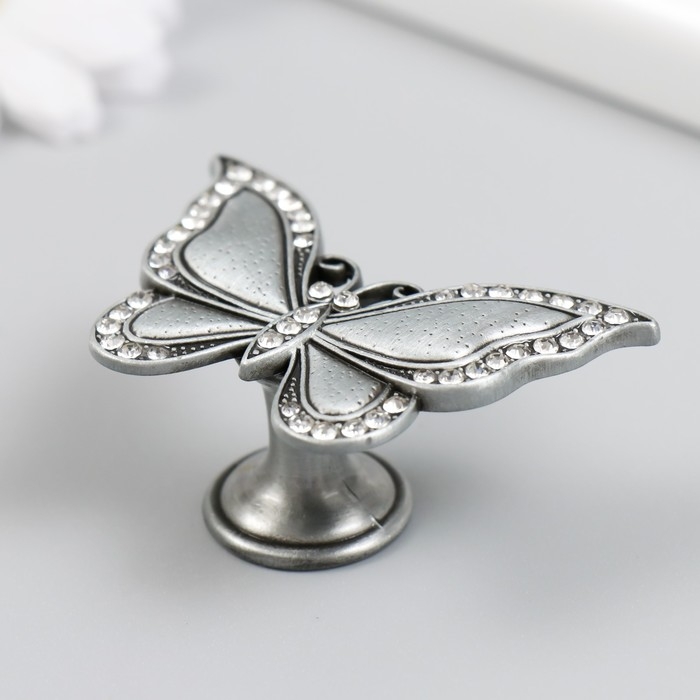 Ручка для шкатулки металл "Бабочка" стразы, состаренное серебро 3,6х5,5х2,2 см