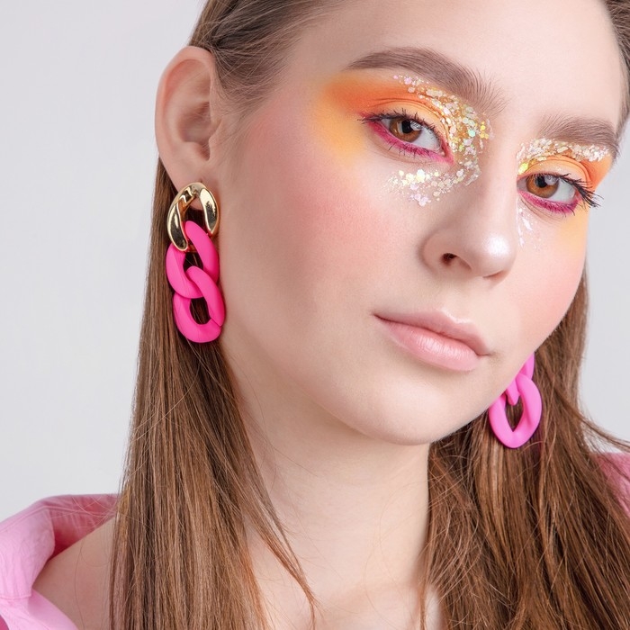 Серьги пластик &laquo;Цепь&raquo; дива, цвет ярко-розовый в золоте