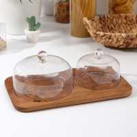 Блюдо для подачи с двумя крышками, 34&times;20&times;12 см, акация