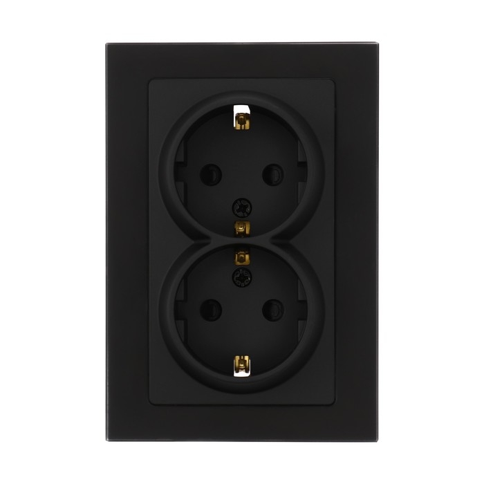 Розетка двухместная TOT Matte Glass, 16 А, скрытая, с з/к, стекло, черная Розетка двухместная TOT Matte Glass, 16 А, скрытая, с з/к, стекло, черная