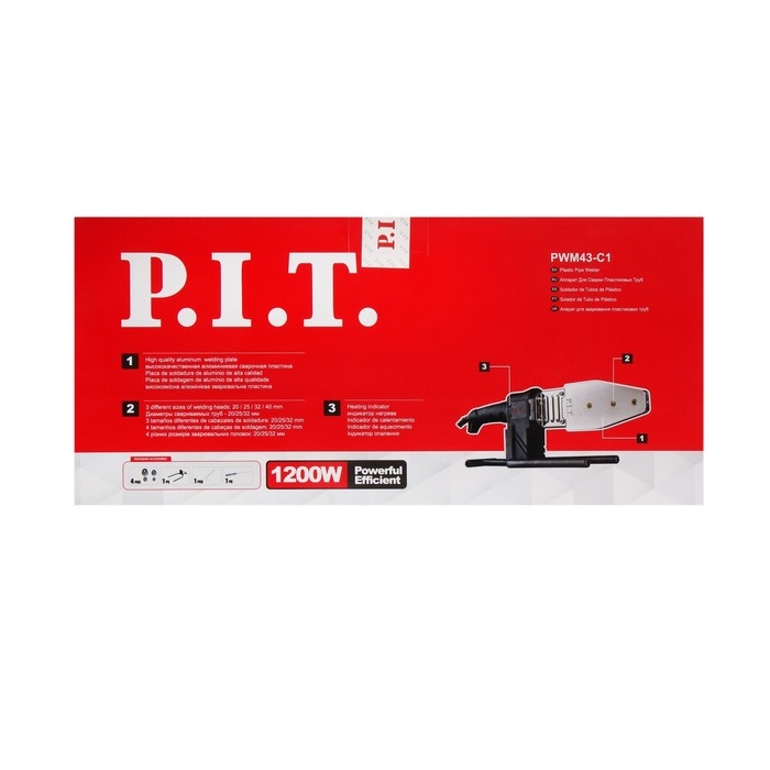 Аппарат для сварки пластиковых труб P.I.T., 1200 Вт, 0-300°, насадки 20,25,32,40 мм, кейс Аппарат для сварки пластиковых труб P.I.T., 1200 Вт, 0-300°, насадки 20,25,32,40 мм, кейс