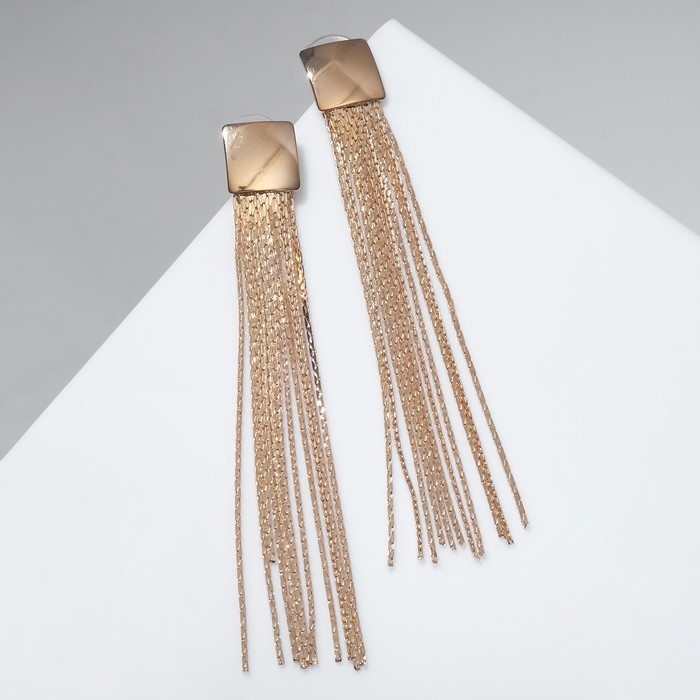 Серьги висячие &laquo;Голливуд&raquo; квадрат с нитями, цвет розовое золото, 8,7см