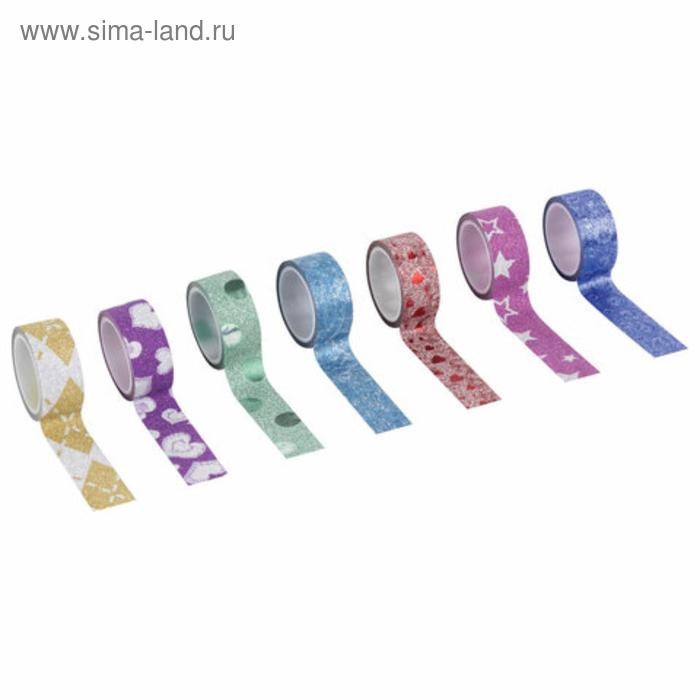 Клейкие ленты полимерные для декора с блестками Клейкие ленты полимерные для декора с блестками "УЗОРЫ", 15 мм х 3 м (набор 7 шт)