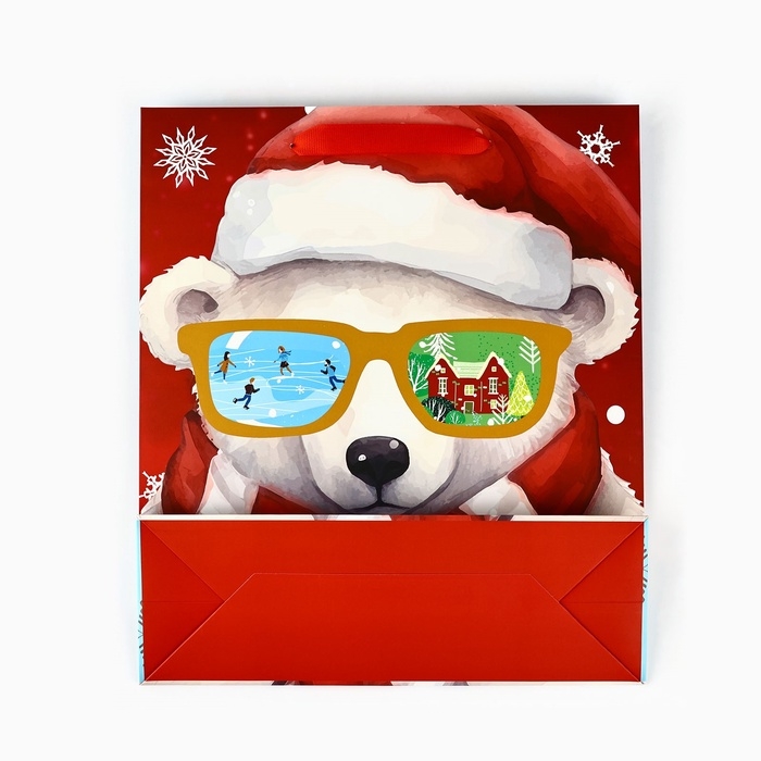 Пакет подарочный новогодний ламинированный &laquo;Медвежонок&raquo;, конгрев, M 30 х 26 х 9 см, Новый год